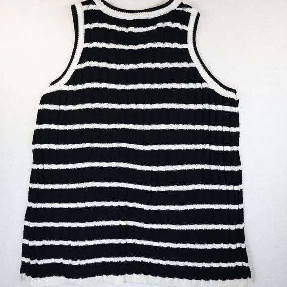 Joan Rivers Black/Natural Striped Knit‎ Tank Top Cotton 2X - Picture 8 of 9